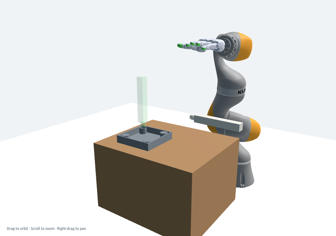 MuJoCo simulation of the robot hand and threaded table leg